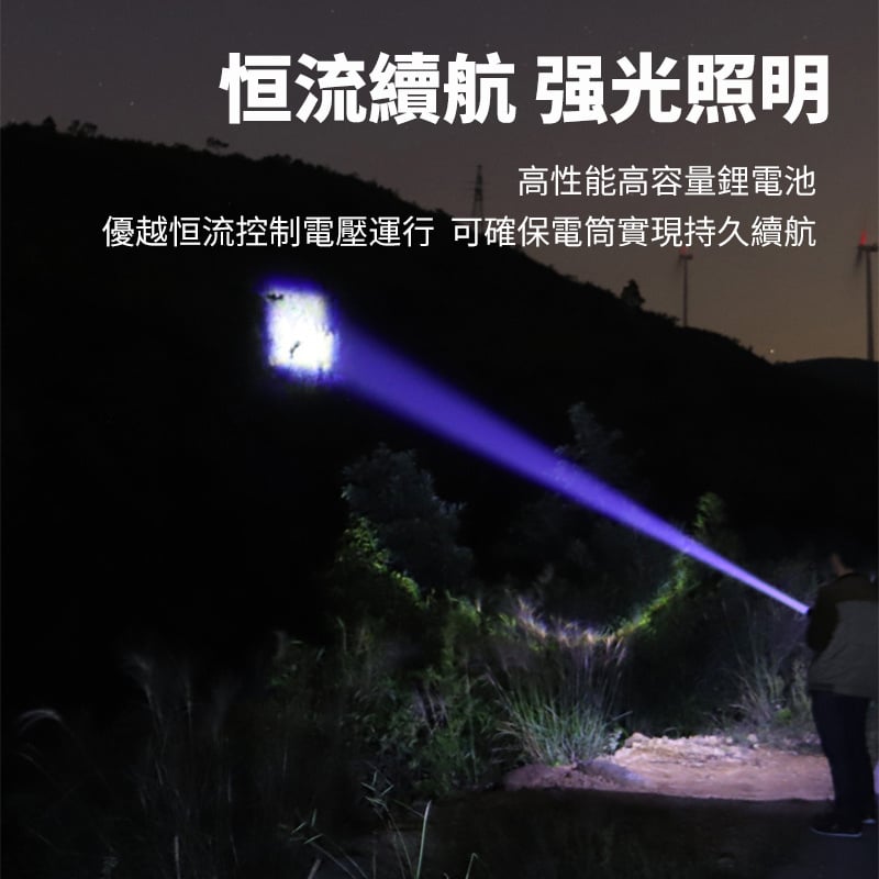 杰克-強光手電筒可充電丨超亮家用戶外遠程丨多功能led遠射便攜防水充電寶 丨鋁合金直充+充手機丨多功能手電筒（1148）