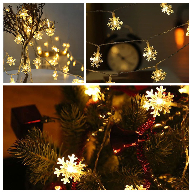 杰克-聖誕太陽能雪花LED燈串丨LED太陽能雪花燈串丨庭院裝飾聖誕樹節日閃爍戶外落雪 丨暖色 5米20燈太陽能款（3125）
