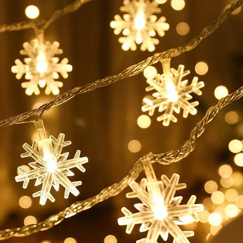 杰克-聖誕太陽能雪花LED燈串丨LED太陽能雪花燈串丨庭院裝飾聖誕樹節日閃爍戶外落雪 丨暖色 5米20燈太陽能款（3125）