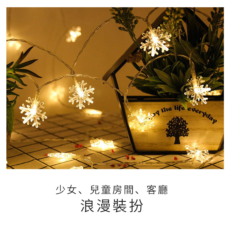 杰克-聖誕太陽能雪花LED燈串丨LED太陽能雪花燈串丨庭院裝飾聖誕樹節日閃爍戶外落雪 丨暖色 5米20燈太陽能款（3125）