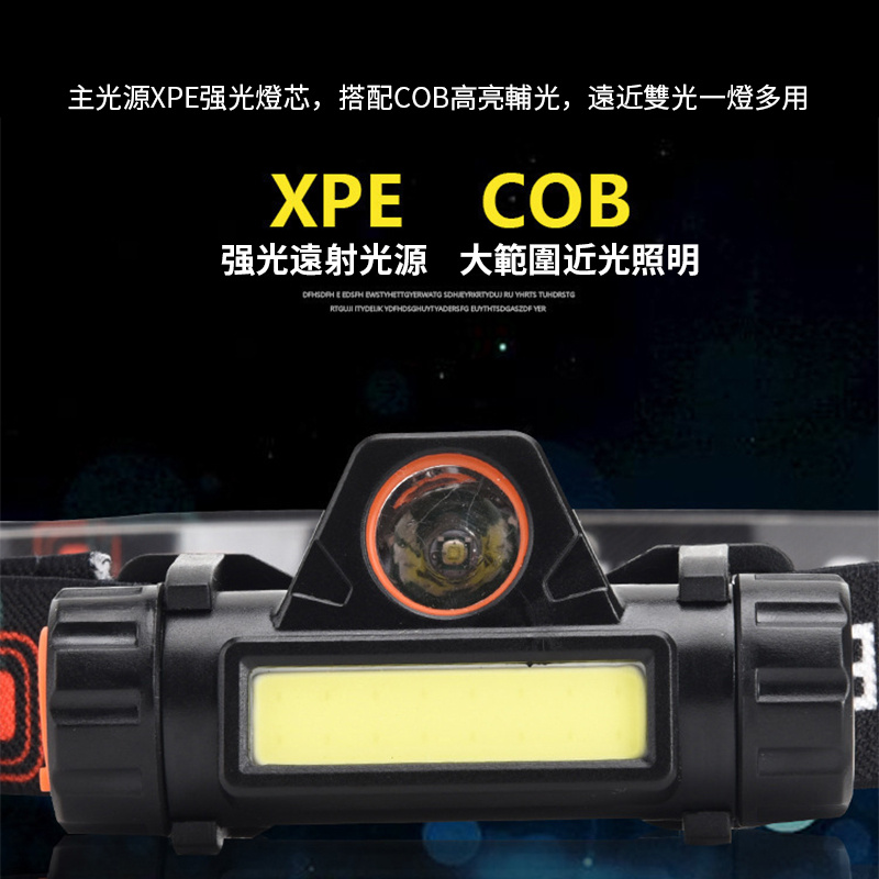 杰克-磁鐵工作燈丨LED頭燈丨戶外cob充電頭戴燈丨釣魚燈丨強光夜釣頭燈 丨800容量內置電池頭燈+USB線（1158）