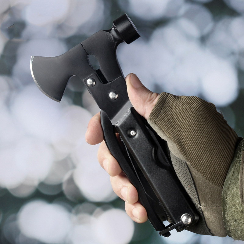 杰克-野營多功能斧頭錘子丨野外生存露營救生斧錘頭丨戶外多用途斧頭 丨斧頭錘黑色（6114）