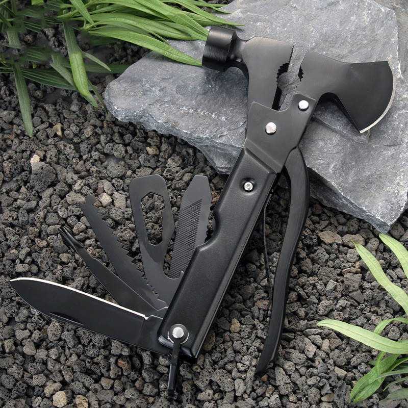 杰克-野營多功能斧頭錘子丨野外生存露營救生斧錘頭丨戶外多用途斧頭 丨斧頭錘黑色（6114）