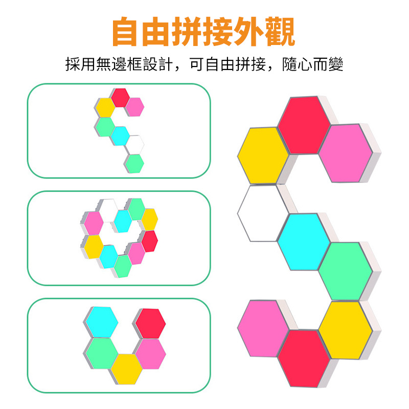 杰克-LED量子燈丨蜂巢小夜燈丨臥室RGB氛圍裝飾燈丨六邊形觸摸感應 DIY 幾何模塊化燈丨蜂窩裝飾 觸摸款（3150）