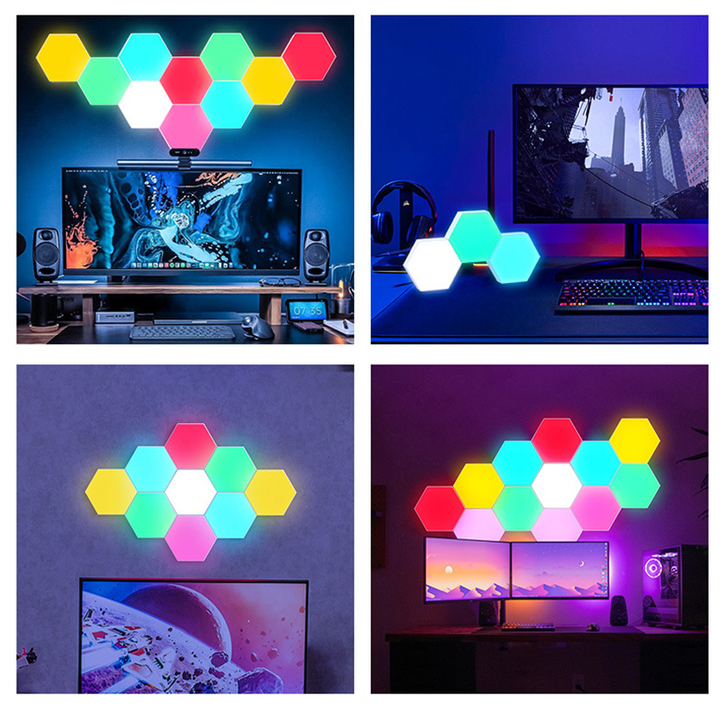杰克-LED量子燈丨蜂巢小夜燈丨臥室RGB氛圍裝飾燈丨六邊形觸摸感應 DIY 幾何模塊化燈丨蜂窩裝飾 觸摸款（3150）