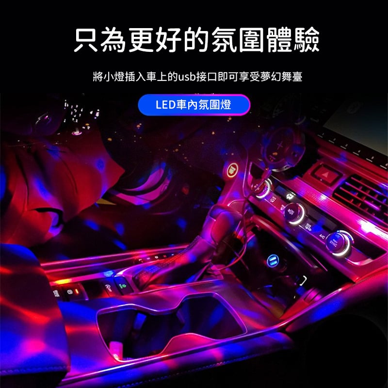 杰克-車載USB手機迷你水晶燈丨旋轉七彩魔球聲控LED蹦迪燈丨迷你USB聲控蘑菇燈（3157）