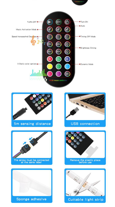 杰克-藍牙電視背景燈丨音樂律動燈帶套裝丨USB燈帶移動電源燈（3159）