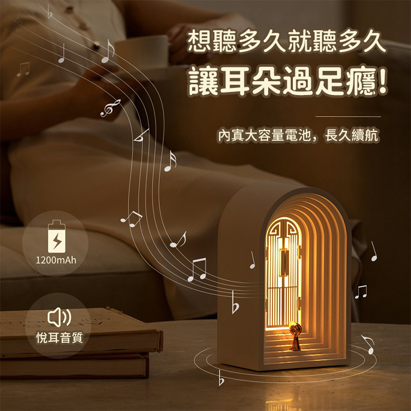 杰克-北歐桌面臺燈丨LED燈具丨創意床頭裝飾小夜燈丨臥室客廳USB充電藍牙音箱丨白色藍牙音箱款丨帶夜燈（1175）