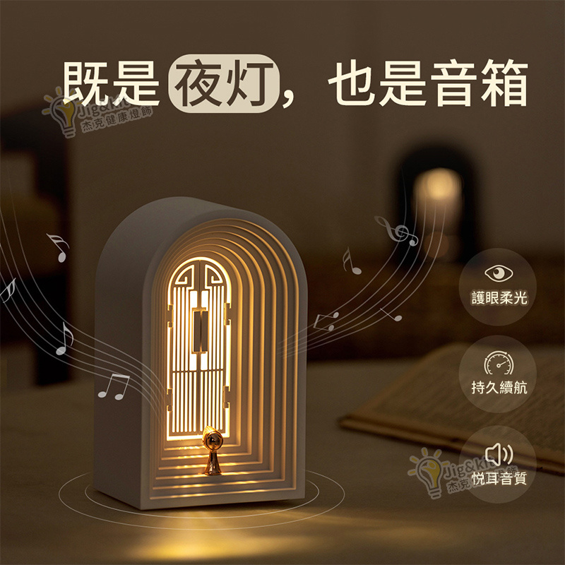 杰克-北歐桌面臺燈丨LED燈具丨創意床頭裝飾小夜燈丨臥室客廳USB充電藍牙音箱丨白色藍牙音箱款丨帶夜燈（1175）