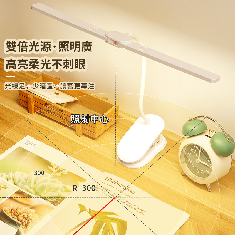 杰克-夾子臺燈丨雙頭護眼照明LED燈丨充電護眼學習兒童學生臺燈丨宿舍臥室 夾子臺燈丨4000毫安培丨送充電線（1178）