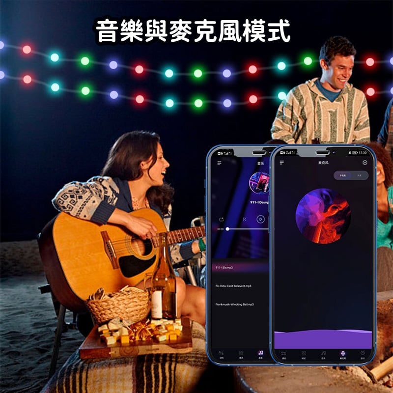 杰克-5V幻彩球皮線燈丨聖誕節日戶外露營帳篷氛圍燈丨藍牙usb界面全彩led燈串 丨 幻彩球型皮線燈丨防水10米100燈（3168）