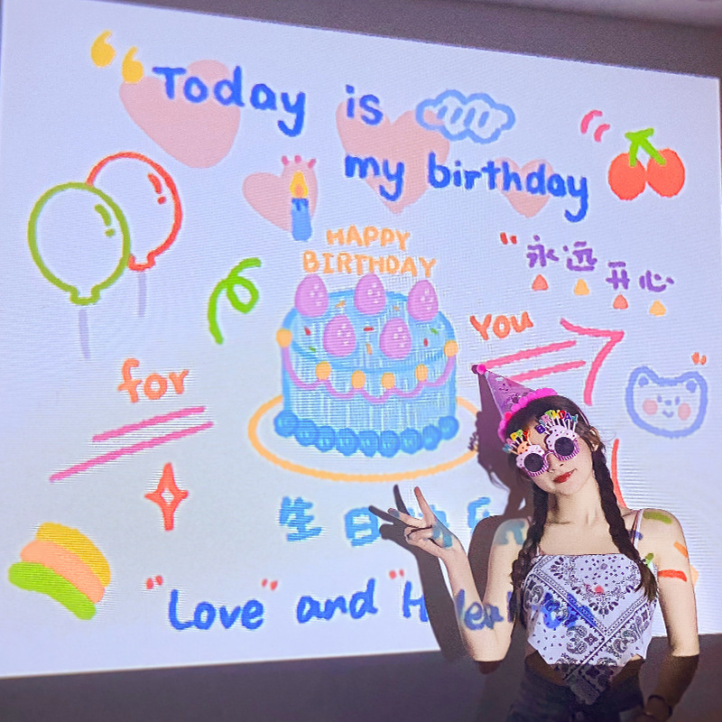 杰克-慶祝生日投影燈丨生日投影儀丨烘焙派對佈置道具丨生日投影燈丨拍照道具丨生日快樂丨贈送電池 米色外殼（1187）