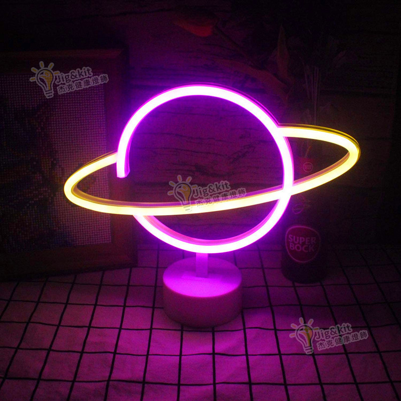 杰克-星球霓虹燈丨LED造型燈丨浪漫裝飾擺件星球燈丨ins造型燈LED臺式霓虹燈 丨底座星球粉暖（3176）