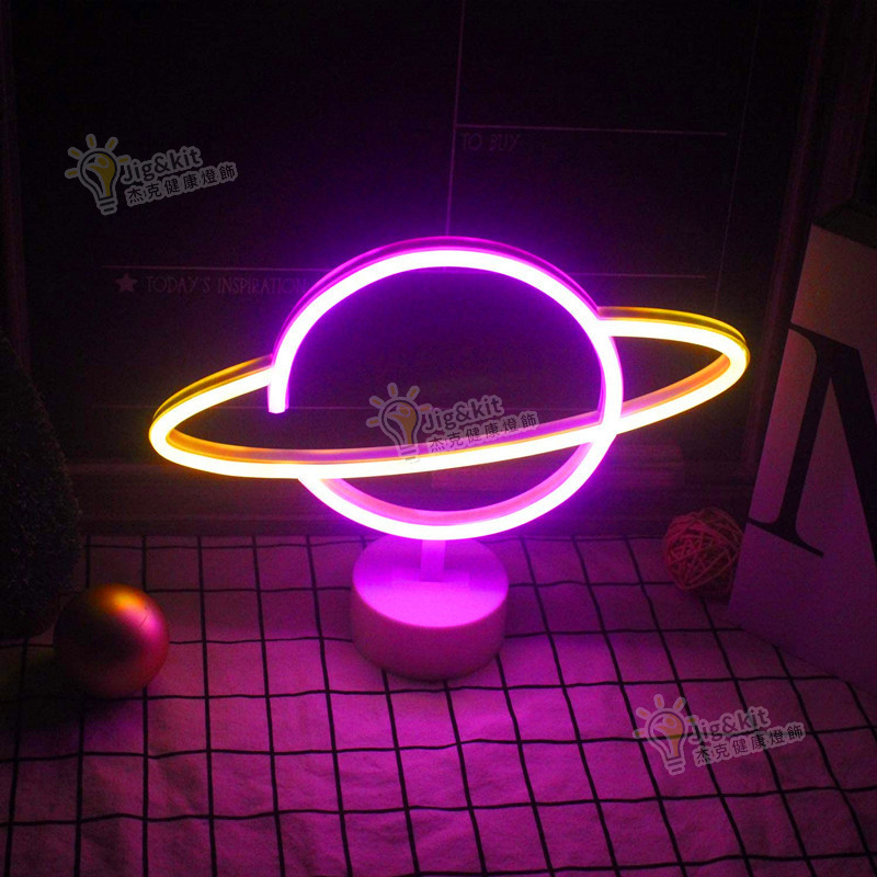 杰克-星球霓虹燈丨LED造型燈丨浪漫裝飾擺件星球燈丨ins造型燈LED臺式霓虹燈 丨底座星球粉暖（3176）