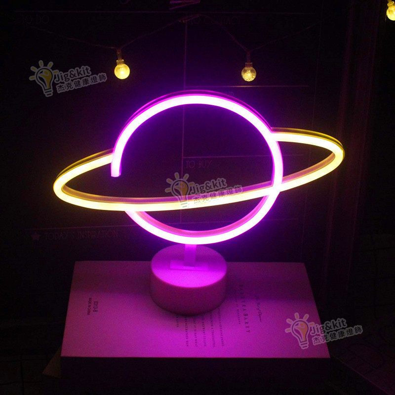杰克-星球霓虹燈丨LED造型燈丨浪漫裝飾擺件星球燈丨ins造型燈LED臺式霓虹燈 丨底座星球粉暖（3176）