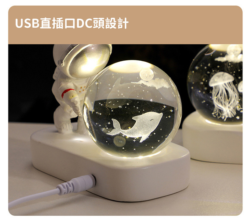 杰克-創意宇航員星空小夜燈丨辦公室桌面發光裝飾氛圍燈擺件丨生日聖誕禮品丨單海豚丨摯愛宇航員自然光（1189）