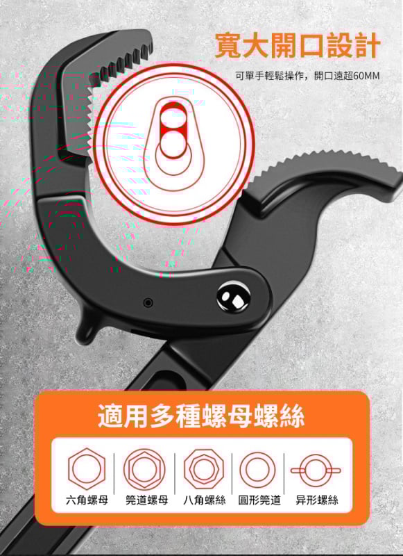 多用萬能扳手套裝丨活動板手丨多用自鎖活口板手丨管鉗衛浴扳手大開口丨自鎖緊扳手組合 （6137）