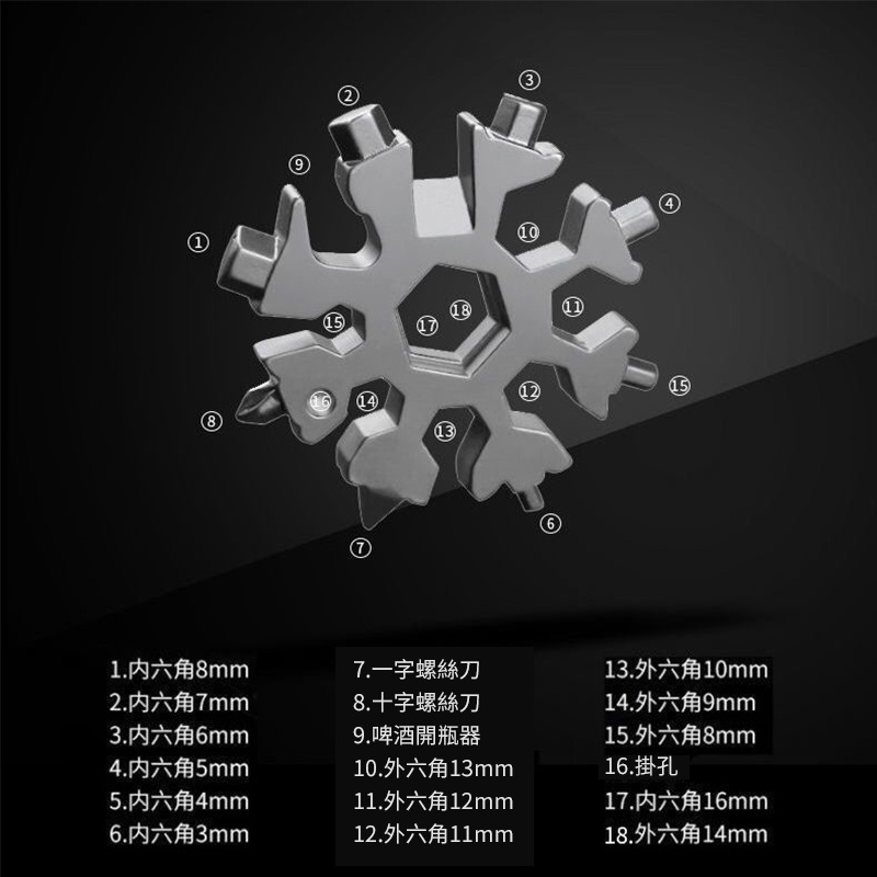 多功能雪花扳手丨多用內六角丨鋅合金萬能可攜式雪花板手丨五金戶外工具丨隨機色兩個（6138）