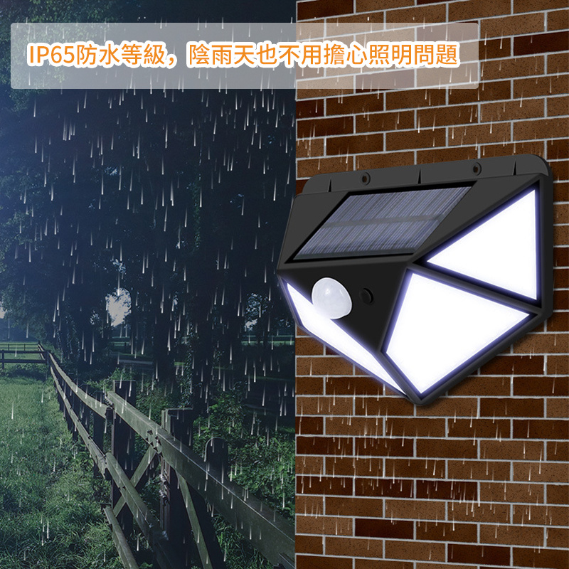 LED壁燈丨人體感應可充電太陽能燈丨四面發光家用花園庭院燈戶外 丨冷白光控感應（7101）
