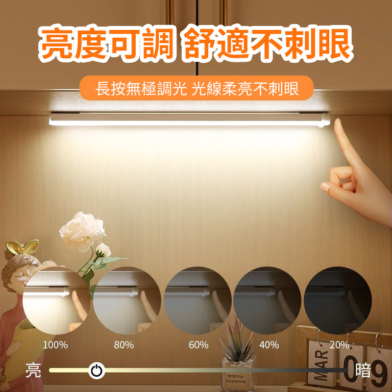 人體感應小夜燈丨智能自動無線長條充電磁吸燈丨衣櫃酒櫃櫥櫃走廊臥室 20cm充電款丨暖光/常亮/全天感應/夜晚感應/亮度調節（7102）