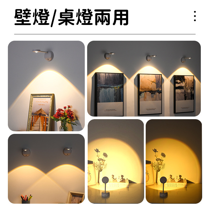 新款充電式免佈線室內牆壁燈射燈丨智能led人體感應燈照畫燈 丨白色-三色版（2200mAH）（7105）