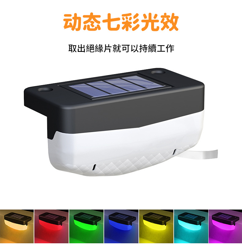 RGB太陽能臺階燈丨室外花園七彩防水庭院燈丨智能光感別墅地腳燈（7106）