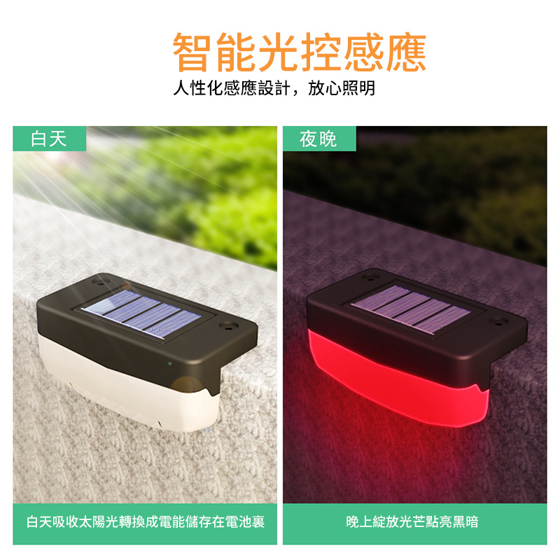 RGB太陽能臺階燈丨室外花園七彩防水庭院燈丨智能光感別墅地腳燈（7106）