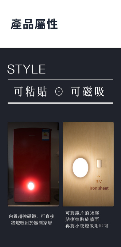 多功能可懸掛及磁吸LED光控小夜燈丨人體感應丨夜光護眼（7111）