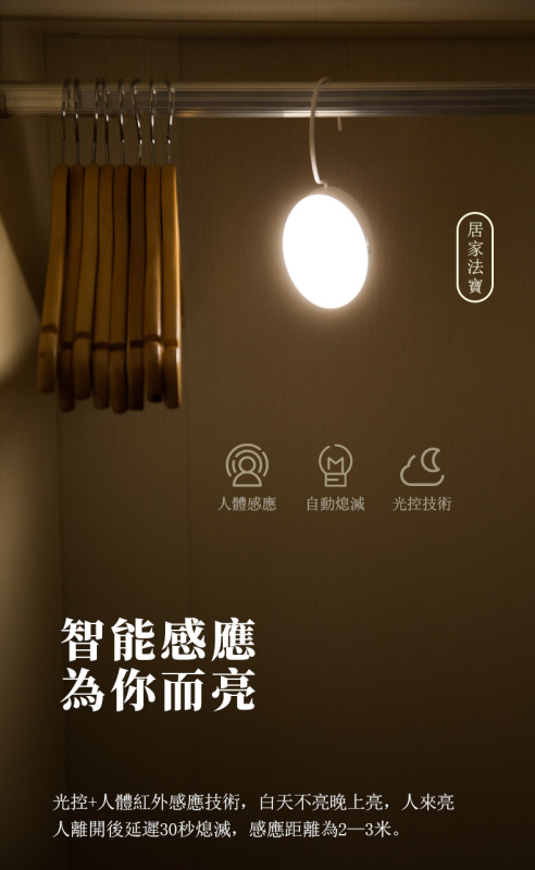 多功能可懸掛及磁吸LED光控小夜燈丨人體感應丨夜光護眼（7111）