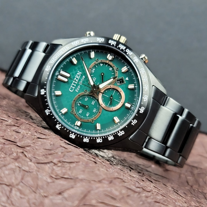 CITIZEN CA4536-86X Eco-Drive綠色錶盤計時碼表不銹鋼男式手錶