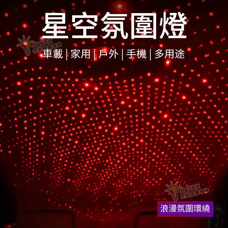 杰克-汽車星空頂燈丨改裝車頂棚滿天星USB車內氛圍燈丨車載裝飾燈 丨 紅光 +塑膠殼+普亮（3180）