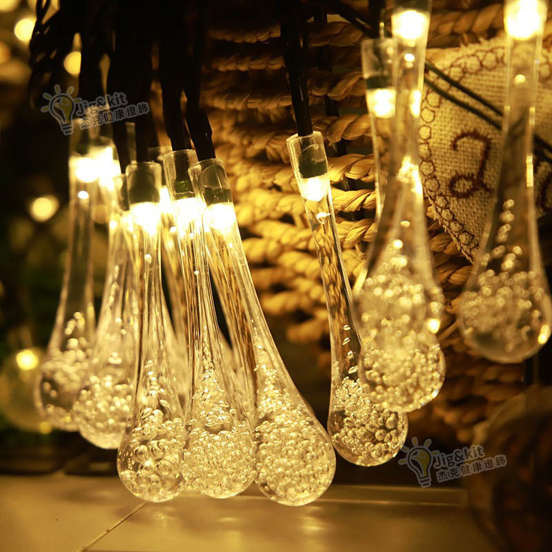 杰克-水滴燈串丨氣泡雨滴電池盒LED燈串丨戶外裝飾燈丨3米20燈丨三節帶閃電池盒丨暖黃（3181）