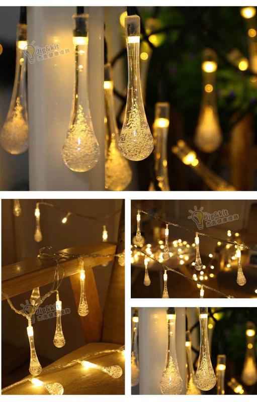 杰克-水滴燈串丨氣泡雨滴電池盒LED燈串丨戶外裝飾燈丨3米20燈丨三節帶閃電池盒丨暖黃（3181）