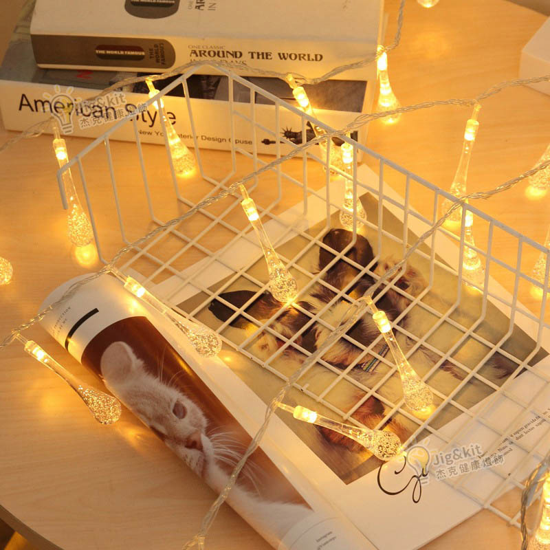 杰克-水滴燈串丨氣泡雨滴電池盒LED燈串丨戶外裝飾燈丨3米20燈丨三節帶閃電池盒丨暖黃（3181）