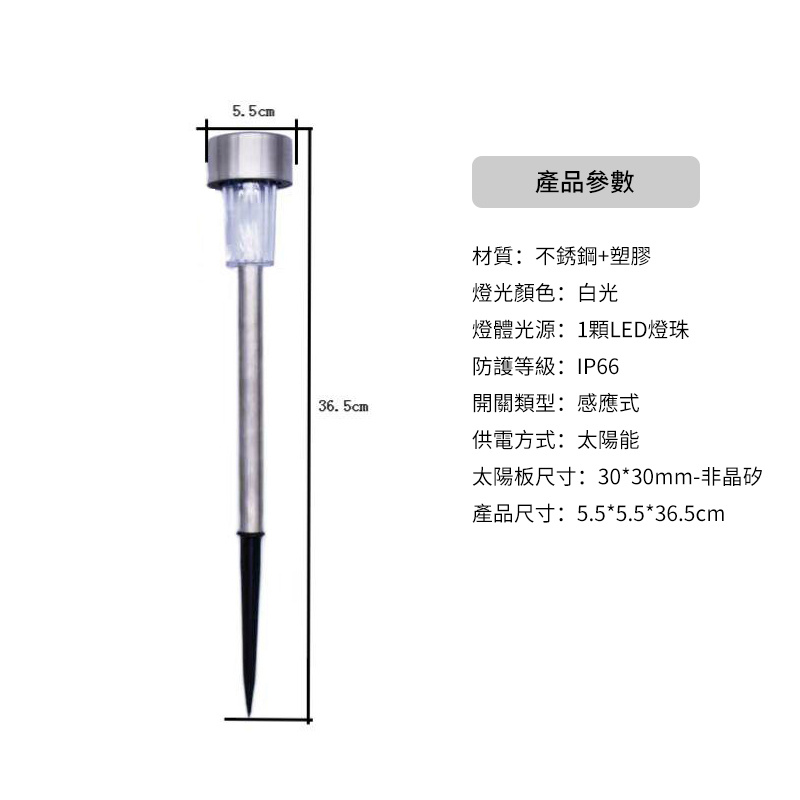 戶外庭院燈丨太陽能草坪燈丨戶外露營地插燈丨花園氛圍燈丨植物景觀燈 丨不銹鋼白光（7117）