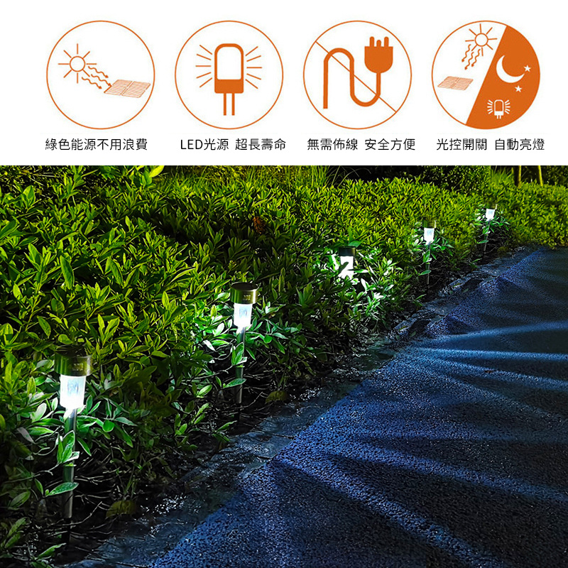 戶外庭院燈丨太陽能草坪燈丨戶外露營地插燈丨花園氛圍燈丨植物景觀燈 丨不銹鋼白光（7117）