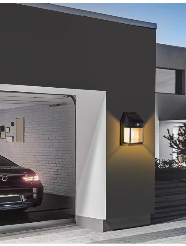 戶外太陽能燈丨鎢絲壁燈丨庭院感應燈丨花園別墅小夜燈丨照明防水丨黑色（7130）