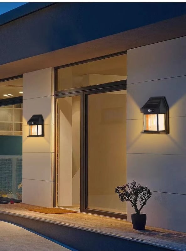 戶外太陽能燈丨鎢絲壁燈丨庭院感應燈丨花園別墅小夜燈丨照明防水丨黑色（7130）