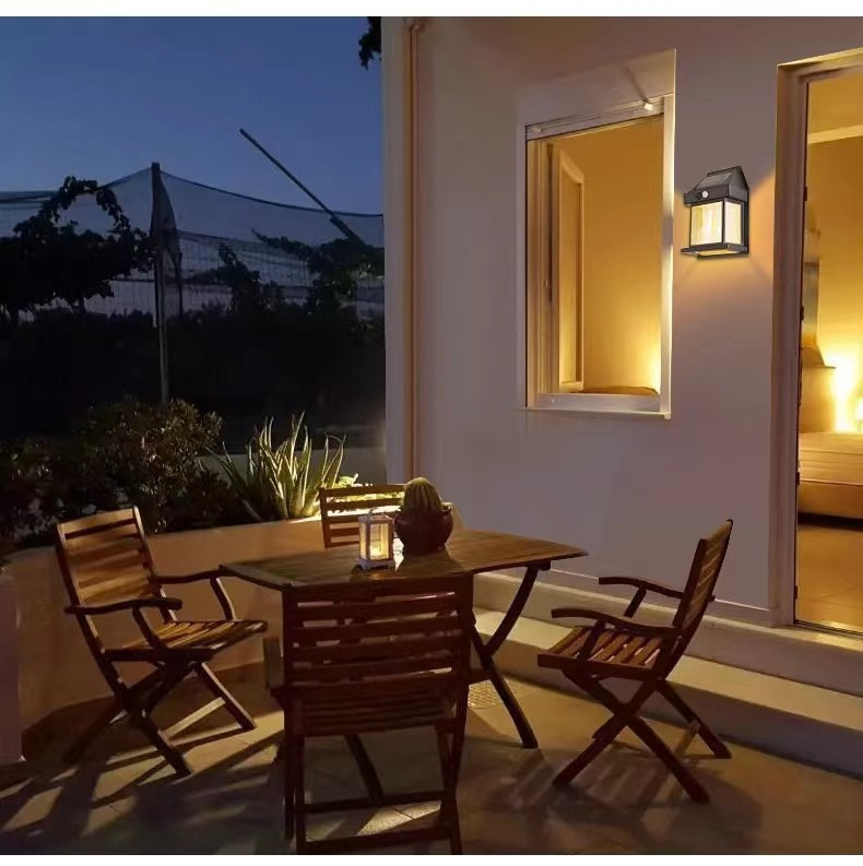 戶外太陽能燈丨鎢絲壁燈丨庭院感應燈丨花園別墅小夜燈丨照明防水丨黑色（7130）
