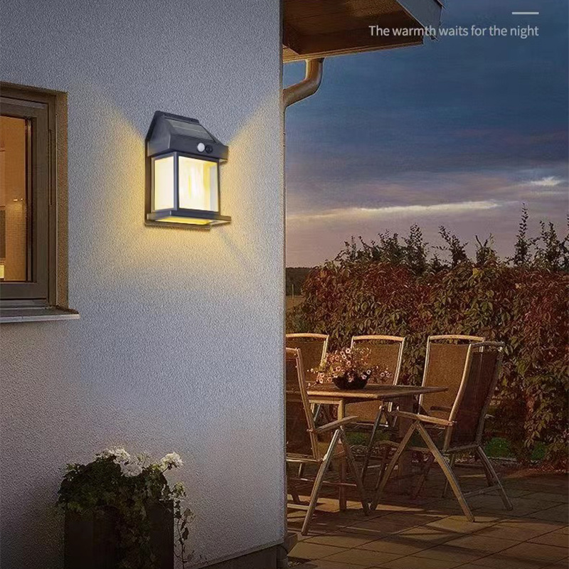 戶外太陽能燈丨鎢絲壁燈丨庭院感應燈丨花園別墅小夜燈丨照明防水丨黑色（7130）