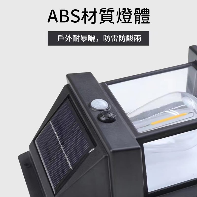 戶外太陽能燈丨鎢絲壁燈丨庭院感應燈丨花園別墅小夜燈丨照明防水丨黑色（7130）