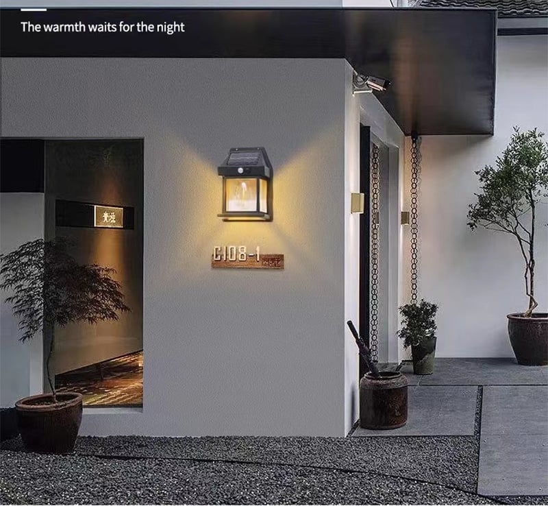 戶外太陽能燈丨鎢絲壁燈丨庭院感應燈丨花園別墅小夜燈丨照明防水丨黑色（7130）