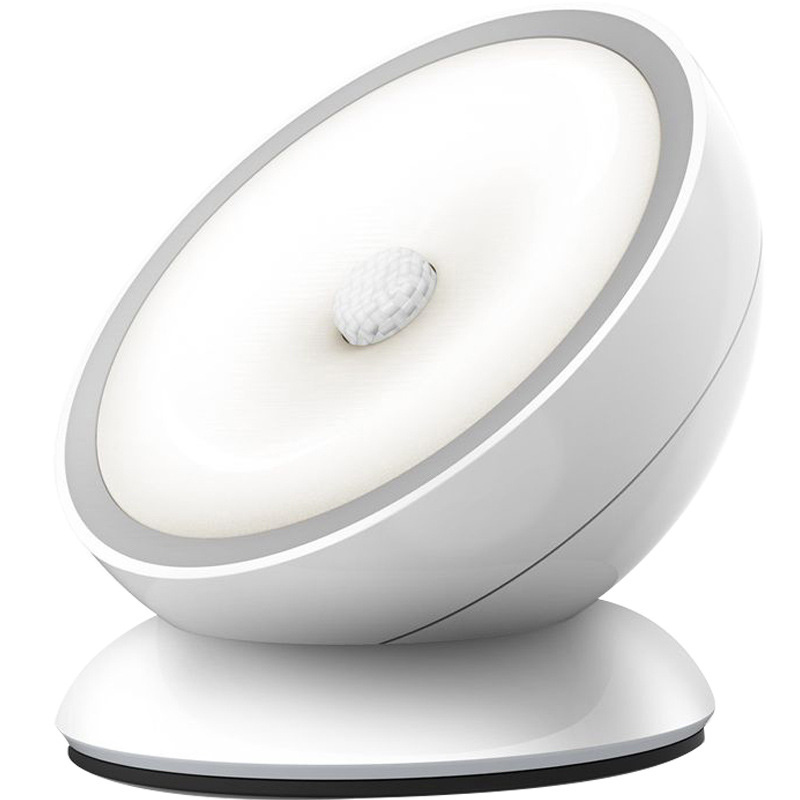 led人體感應小夜燈丨創意充電電池臥室樓道櫥櫃燈丨旋轉節能歐式壁燈丨充電款暖黃 丨藍色邊框（7132）