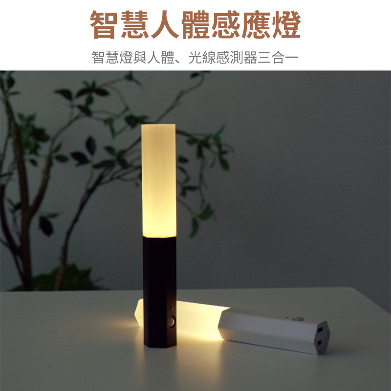 人體感應燈丨無線玄關櫥櫃小夜燈丨磁吸樓過道USB充電小夜燈 丨白色 暖光（7136）