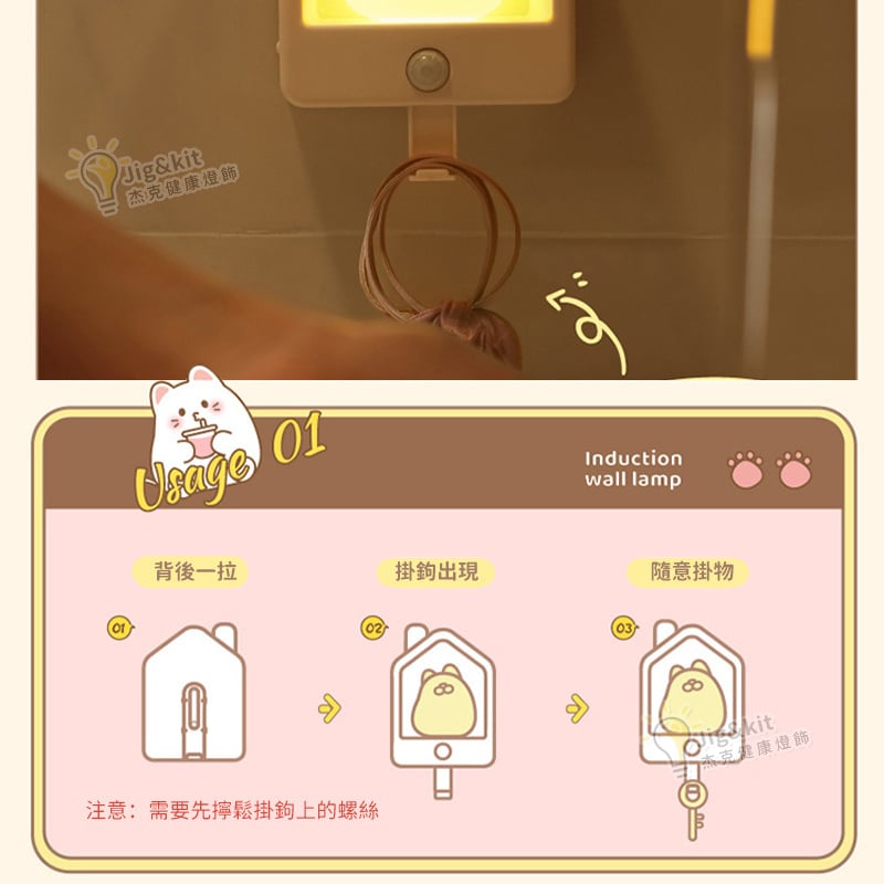 智能人體感應小夜燈丨USB充電氛圍床頭燈丨led創意矽膠感應燈丨窩窩居感應燈丨粉兔（7139）