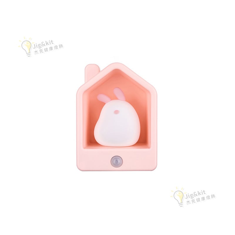 智能人體感應小夜燈丨USB充電氛圍床頭燈丨led創意矽膠感應燈丨窩窩居感應燈丨粉兔（7139）