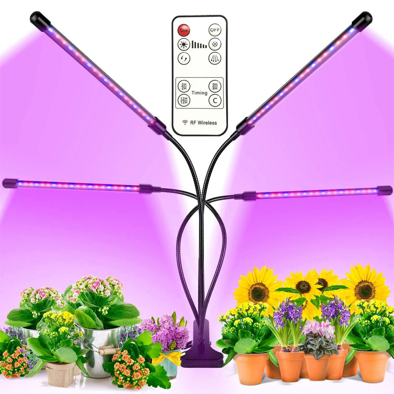 LED遙控款種植燈 | 可調光 | 可遙控 | 植物燈 | 四頭 | 全光譜 | USB | 燈夾（8103）