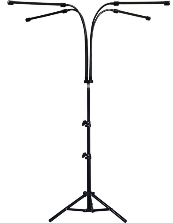 LED遙控帶支架種植燈 | 可調光 | 可遙控 | 帶三角支架 | 可折疊落地式 | 植物燈 | 四頭 | 全光譜 | 燈夾（8104）