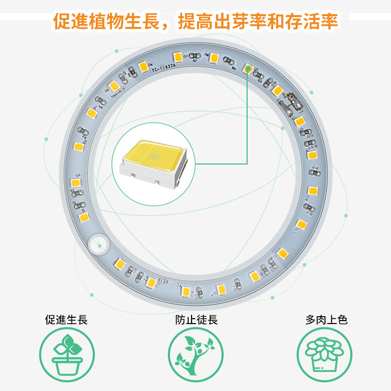 一頭 LED天使環植物生長燈丨室內全光譜多肉植物補光燈丨智能定時植物生長燈 丨單頭 太陽光（8108）