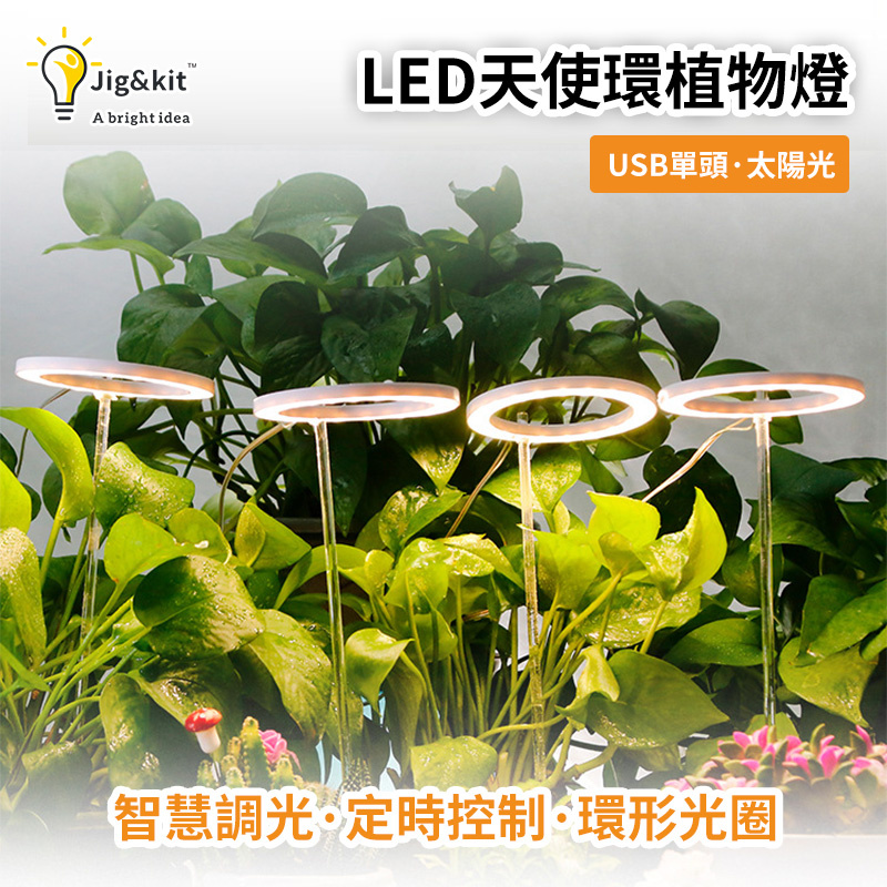 一頭 LED天使環植物生長燈丨室內全光譜多肉植物補光燈丨智能定時植物生長燈 丨單頭 太陽光（8108）